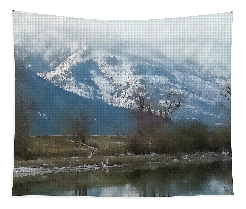 River Tapestry featuring the digital art River Bank in Winter by Robert Bissett