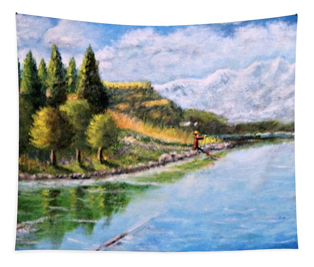 Landscape Tapestry featuring the painting River Greeting by Gregory Dorosh