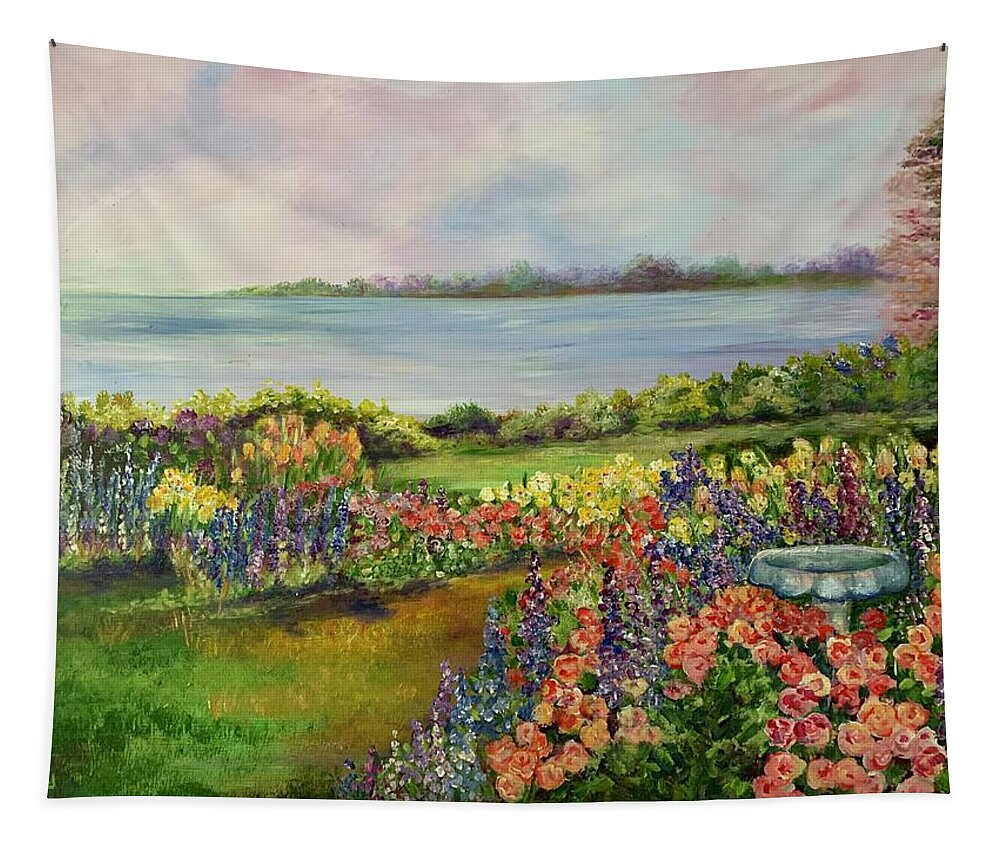 Garden Tapestry featuring the painting River View Garden by Barbara Landry