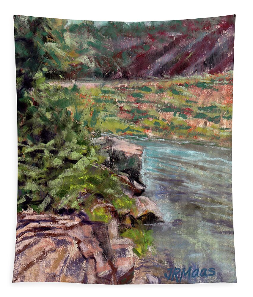 Rocks Tapestry featuring the painting River's Edge by Julie Maas