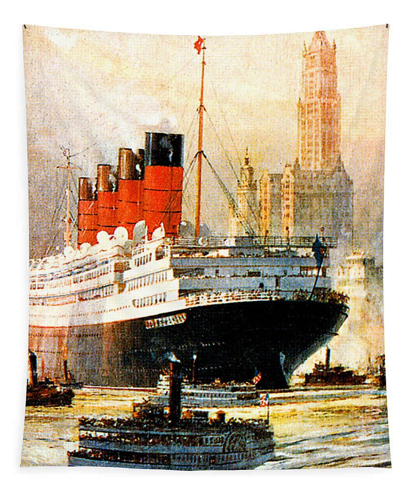 Aquitania Tapestry featuring the painting RMS Aquitania Cruise Ship Poster 1914 by Unknown
