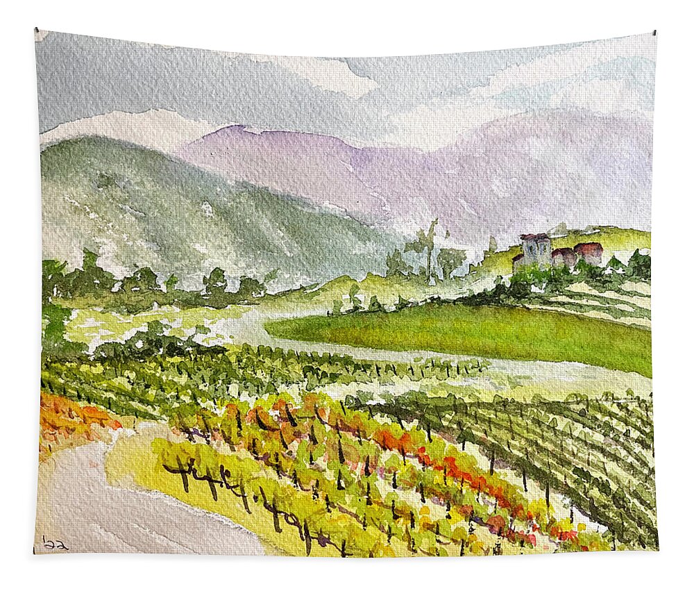 Vineyard Tapestry featuring the painting Road down from the Villa at GBV by Roxy Rich