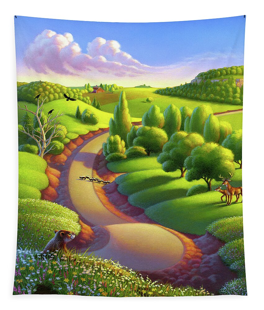 Rural Landscape Tapestry featuring the painting Road Kill Alley by Robin Moline