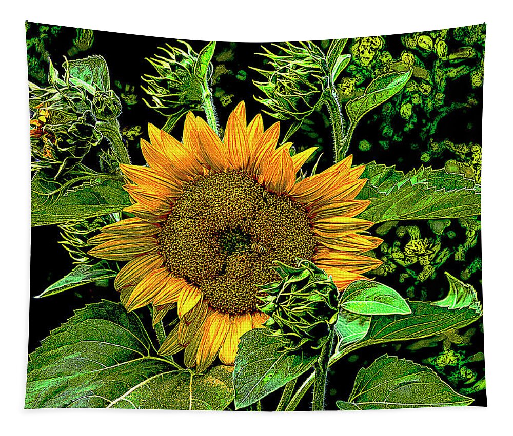 Sunflower Tapestry featuring the digital art Roaming the Sunflower by SnapHappy Photos