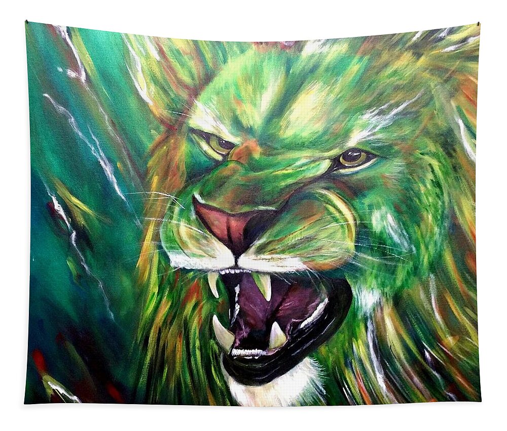Lion Tapestry featuring the painting Roar by Brenda Kay Deyo