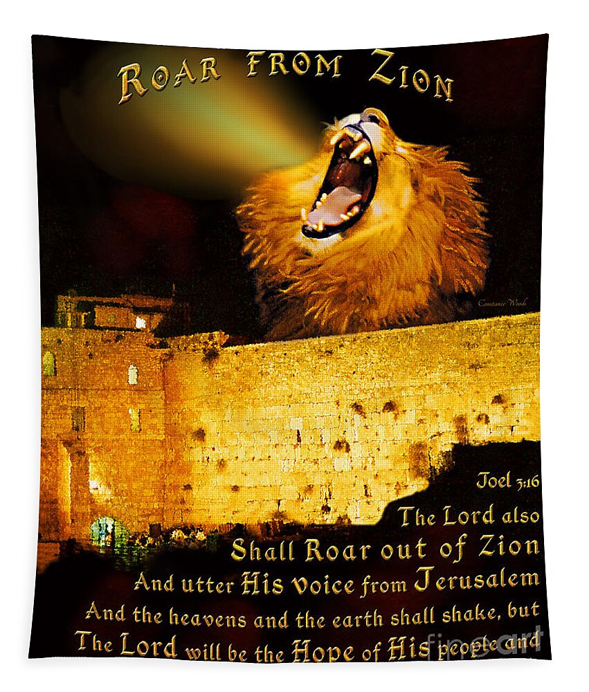 Lion Tapestry featuring the painting Roar From Zion by Constance Woods