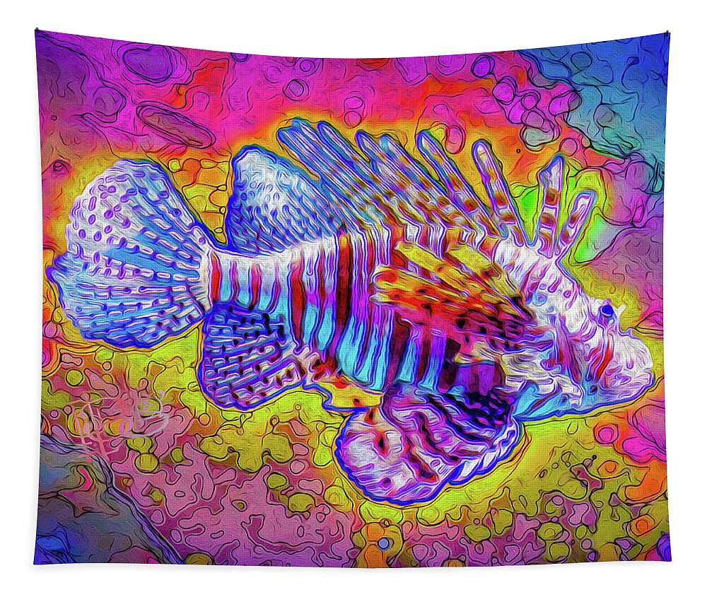 Lion Fish Tapestry featuring the digital art Roaring Invasion by Gene Bollig