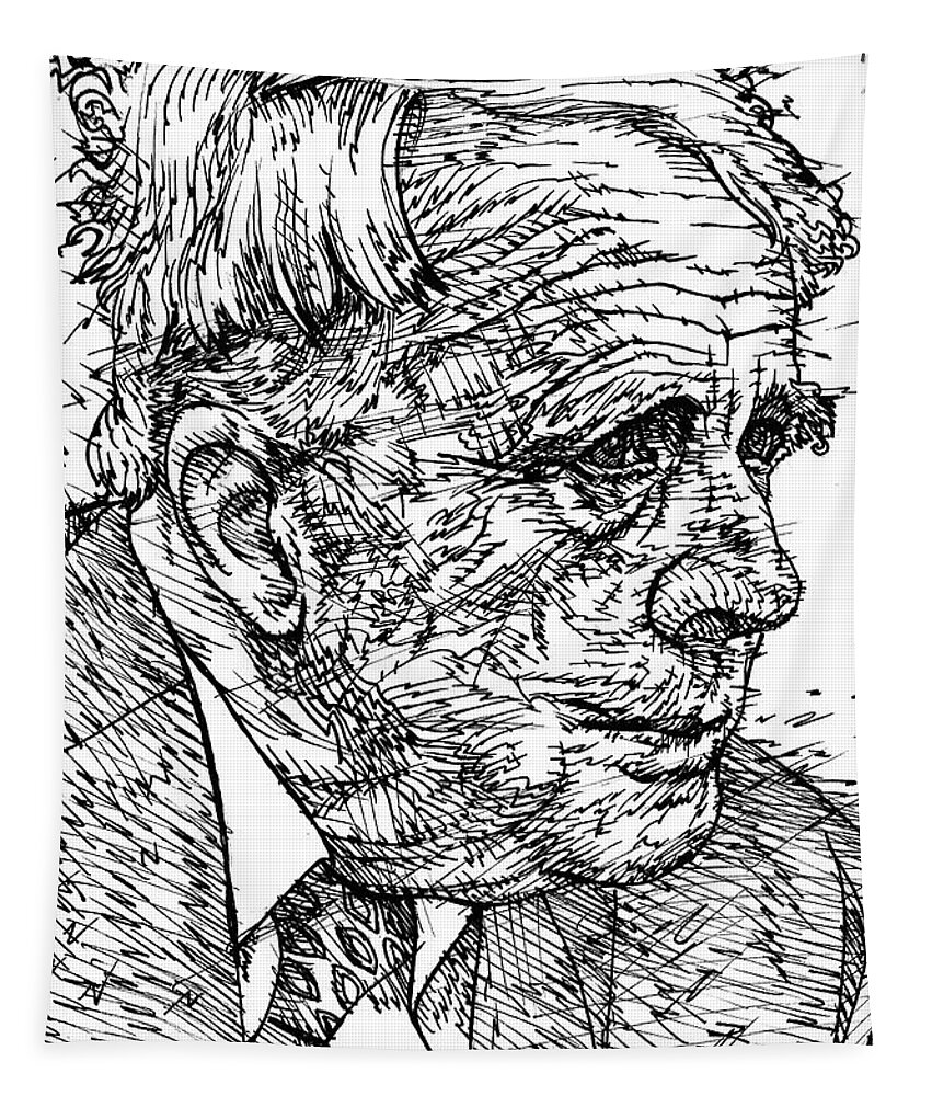 Robert Frost Tapestry featuring the drawing ROBERT FROST ink portrait 1 by Fabrizio Cassetta