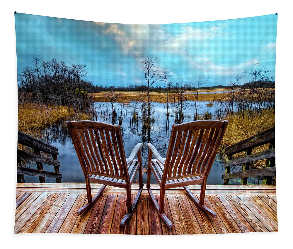 Clouds Tapestry featuring the photograph Rocking on the Porch by Debra and Dave Vanderlaan