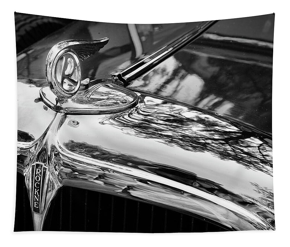 Studebaker Chrome Vintage Cars Posters Prints Classic Cars Classic Car Posters Tapestry featuring the photograph Rockne Studebaker Black And White by Theresa Tahara