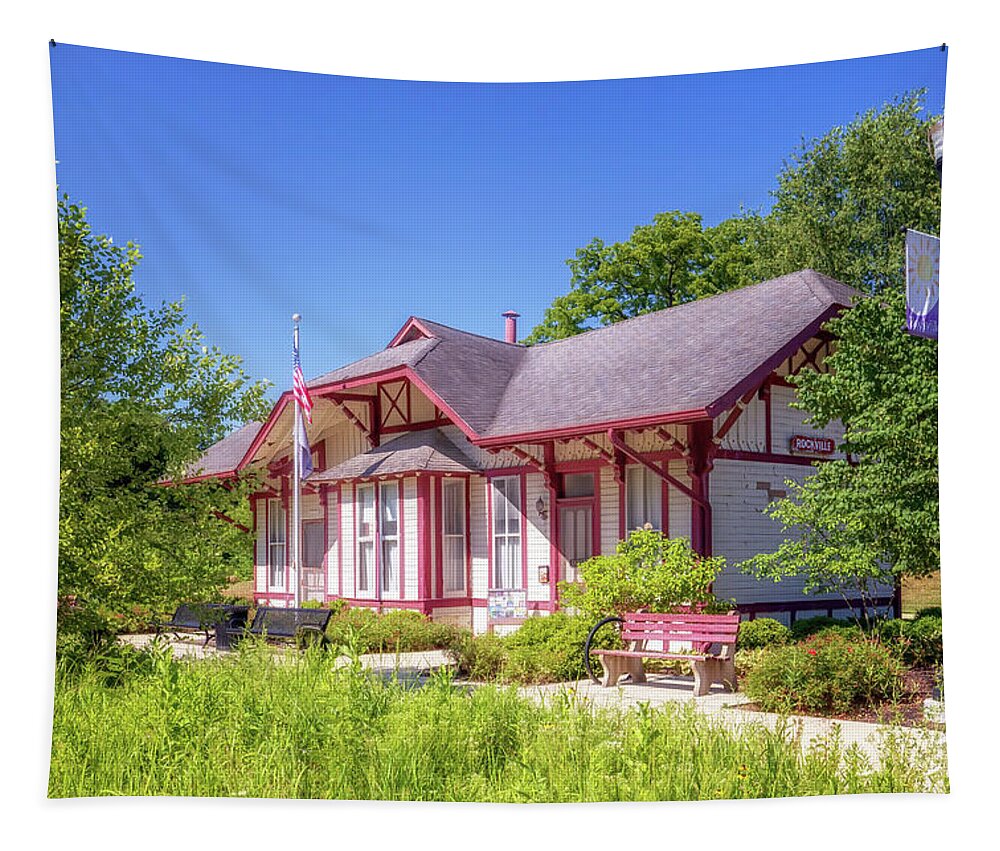 Train Depot Tapestry featuring the photograph Rockville Train Depot by Susan Rissi Tregoning