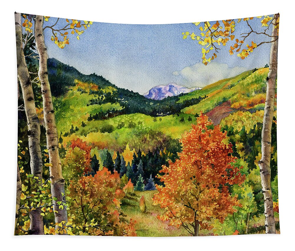 Fall Leaves Painting Tapestry featuring the painting Rocky Mountain Paradise by Anne Gifford