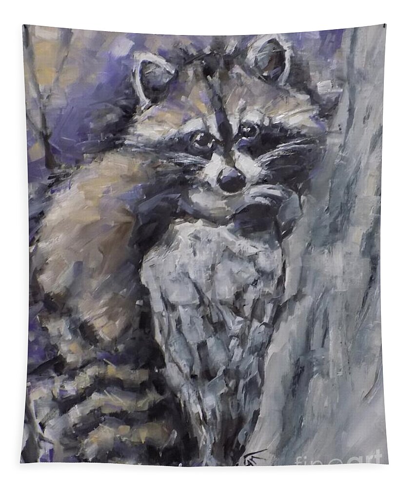 Raccoon Tapestry featuring the painting Rocky Raccoon by Dan Campbell