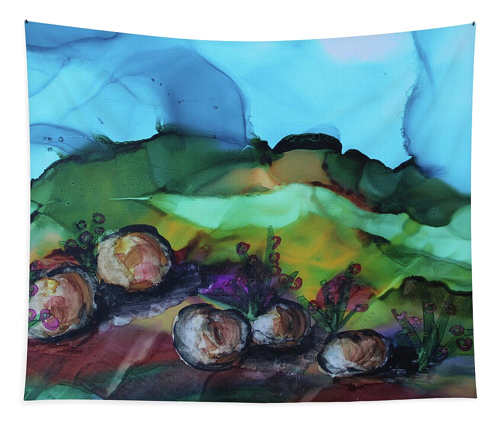 Landscape With Rocks Tapestry featuring the painting Rocky Shores by Sandra Fox
