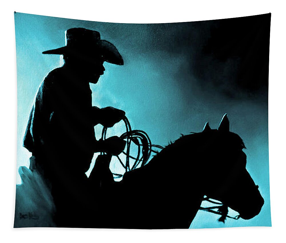 Cowboy Tapestry featuring the painting Rodeo Blues by Barry BLAKE