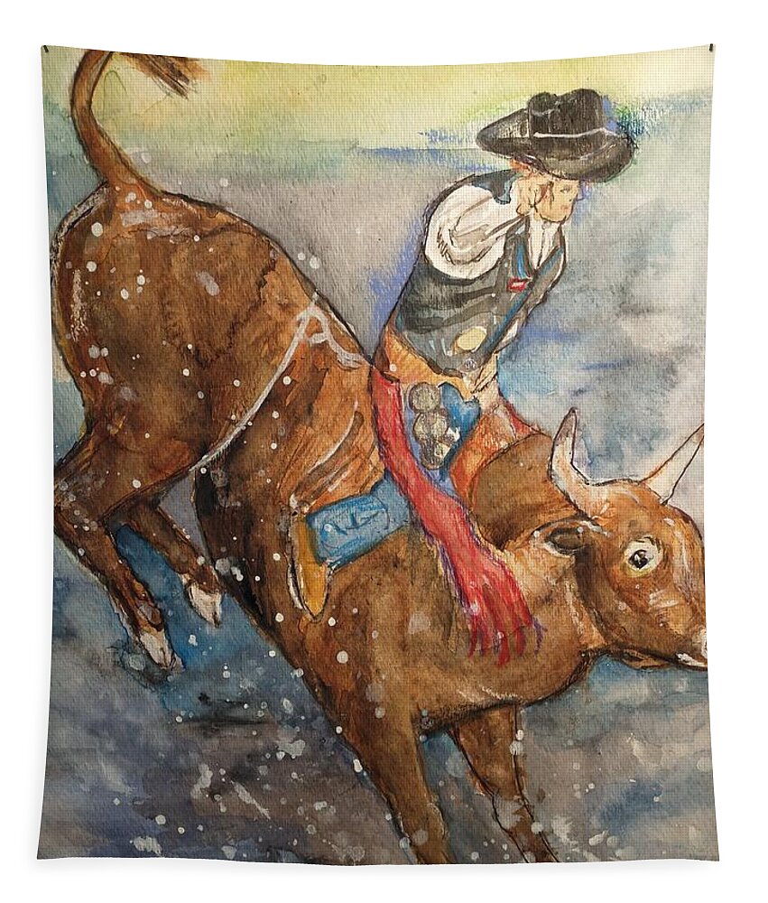 Animal Tapestry featuring the painting Rodeo Rider by Alison Steiner