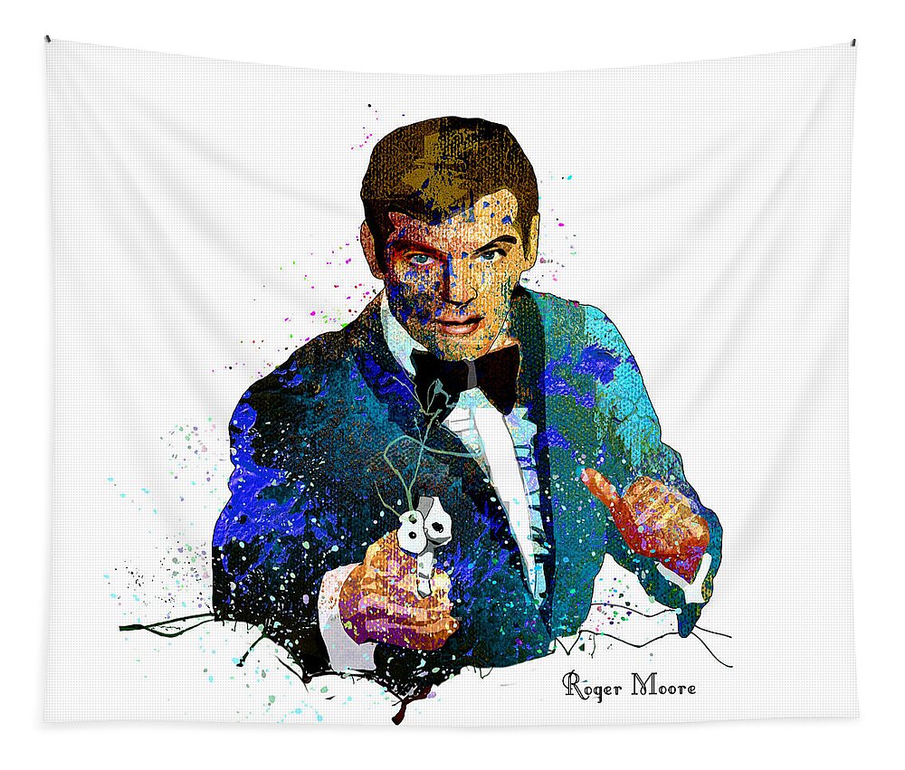 Acrylics Tapestry featuring the painting Roger Moore by Miki De Goodaboom