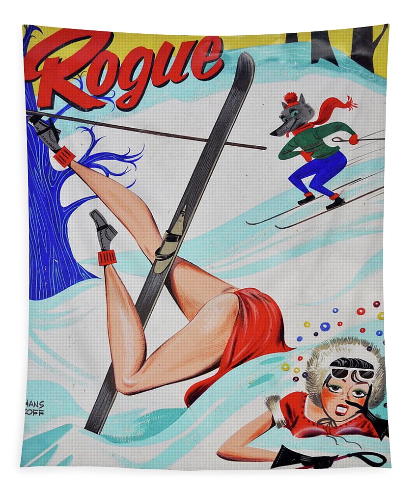 Naughty Tapestry featuring the photograph Rogue Magazine Wolf and Skier by Andrea Kollo