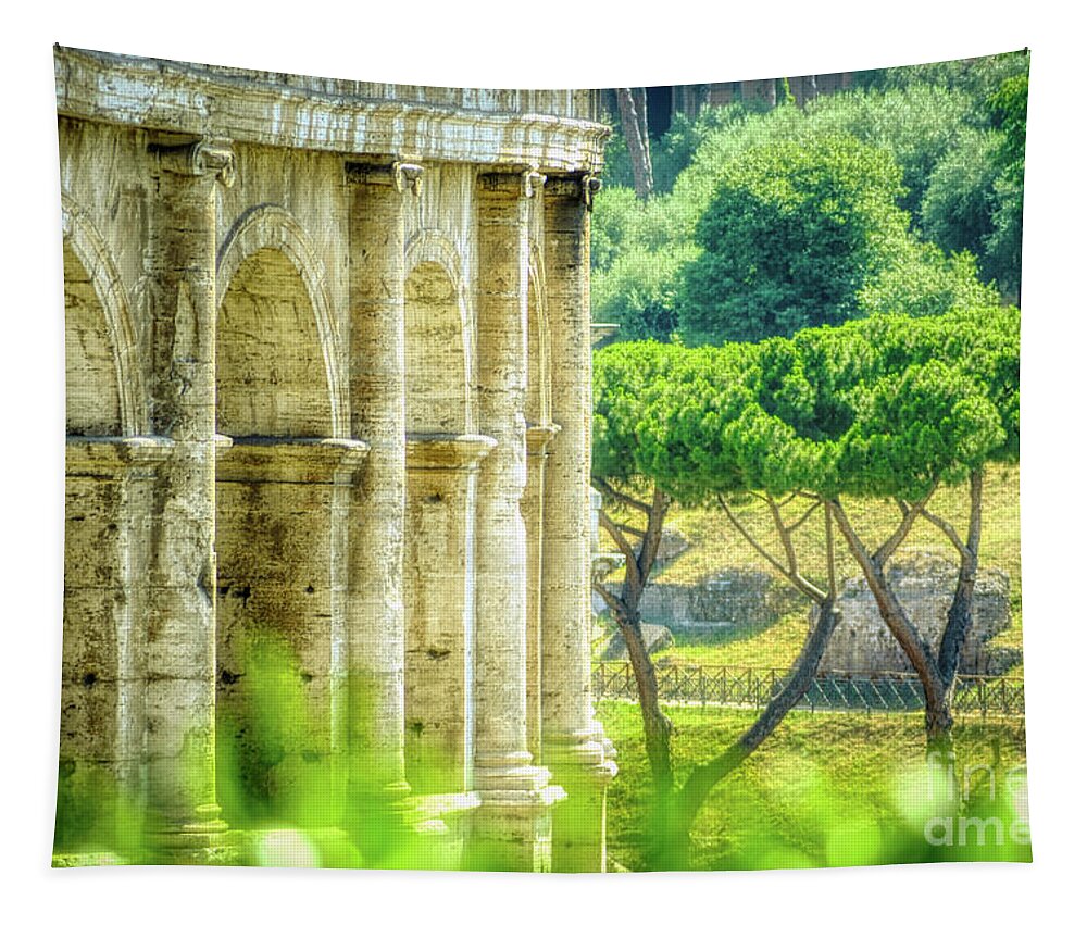Arches Colosseum Tapestry featuring the photograph Rome and Italy Landmark - Colosseum Closeup Windows by Stefano Senise