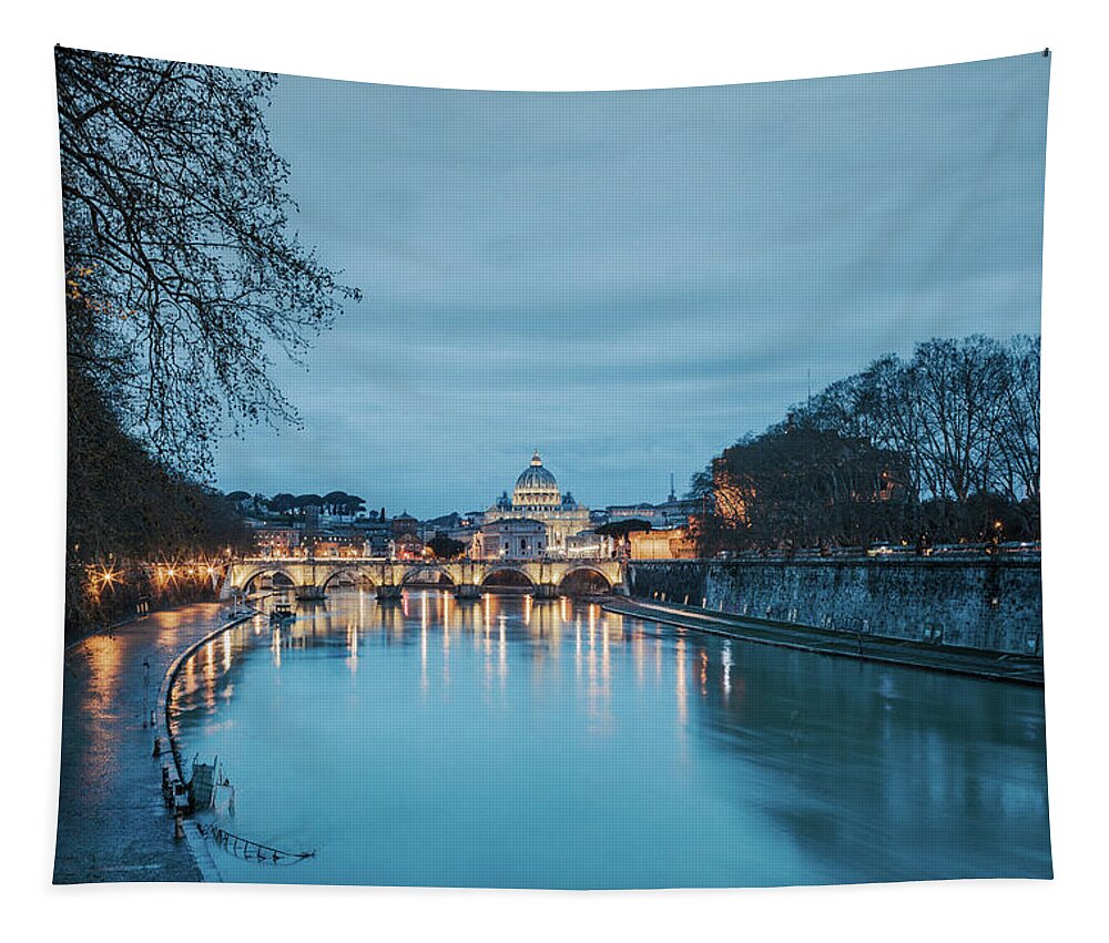 2018 Tapestry featuring the photograph Rome and Vatican at dawn by Benoit Bruchez