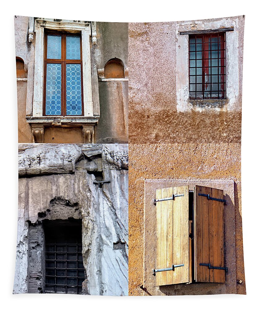 Rome Tapestry featuring the photograph Rome Four Windows by Munir Alawi