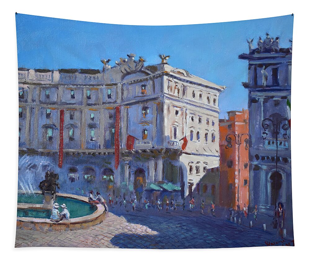 Rome Tapestry featuring the painting Rome Piazza Republica by Ylli Haruni