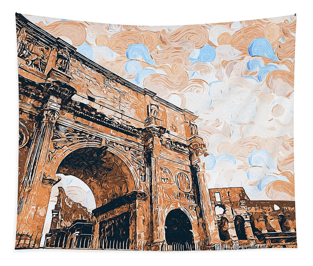 Rome Tapestry featuring the painting Rome - The Arch of Constantine - 06 by AM FineArtPrints