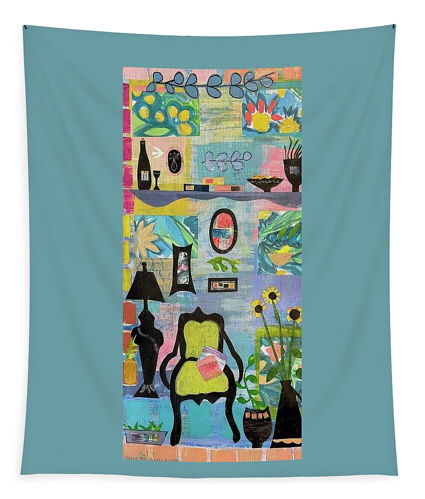 Abstract Tapestry featuring the mixed media Room with a Bloom 1 by Julia Malakoff