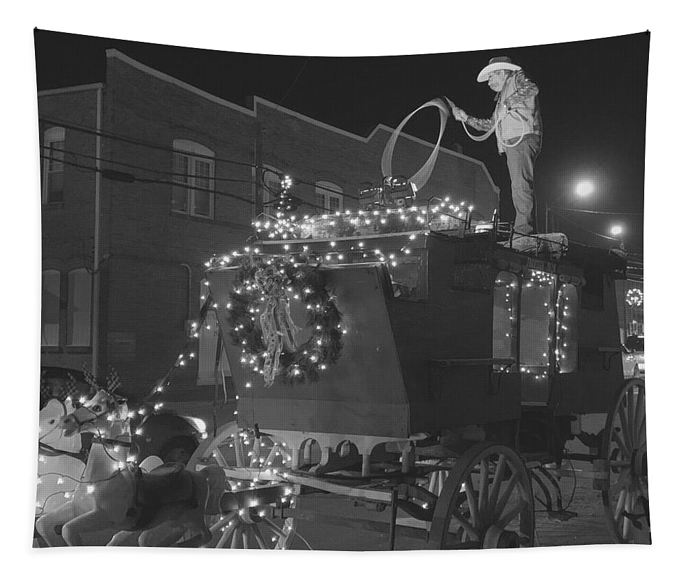 Christmas Tapestry featuring the photograph Ropin' the Season BW by Lee Darnell