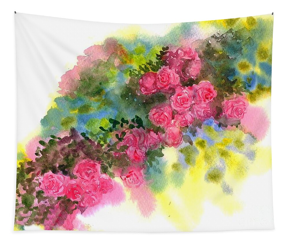 Rose Creeper Tapestry featuring the painting Rose creeper by Asha Sudhaker Shenoy