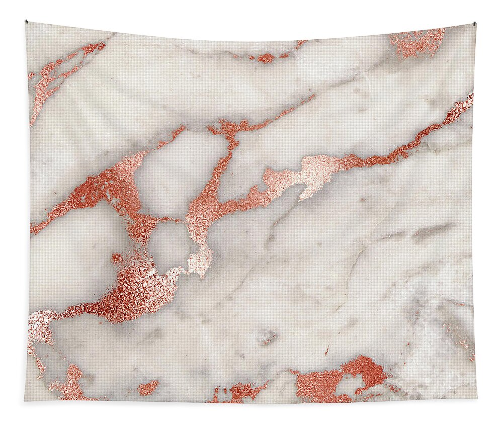 Marble Tapestry featuring the painting Rose Gold Marble Blush Pink Copper Metallic Foil by Modern Art