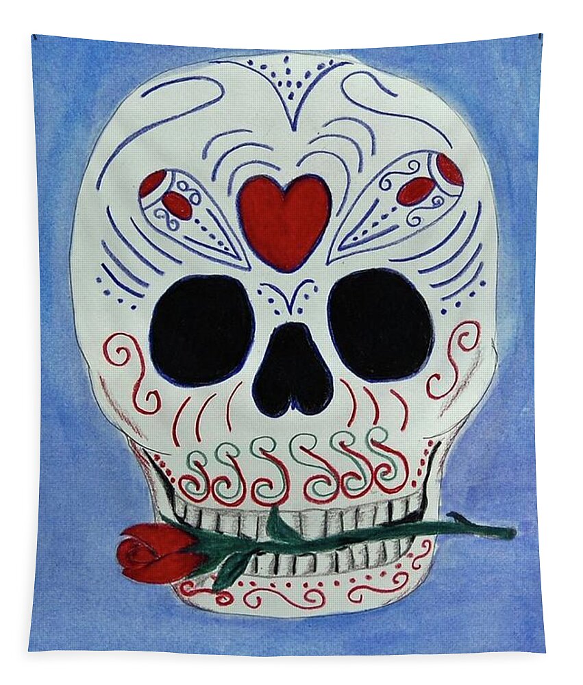 Rose Tapestry featuring the mixed media Rose Skull by Charla Van Vlack