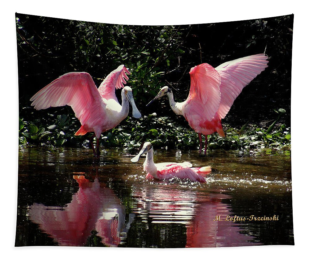 Wild Tapestry featuring the photograph Roseata Spoonbills - The Ballet by Michele A Loftus