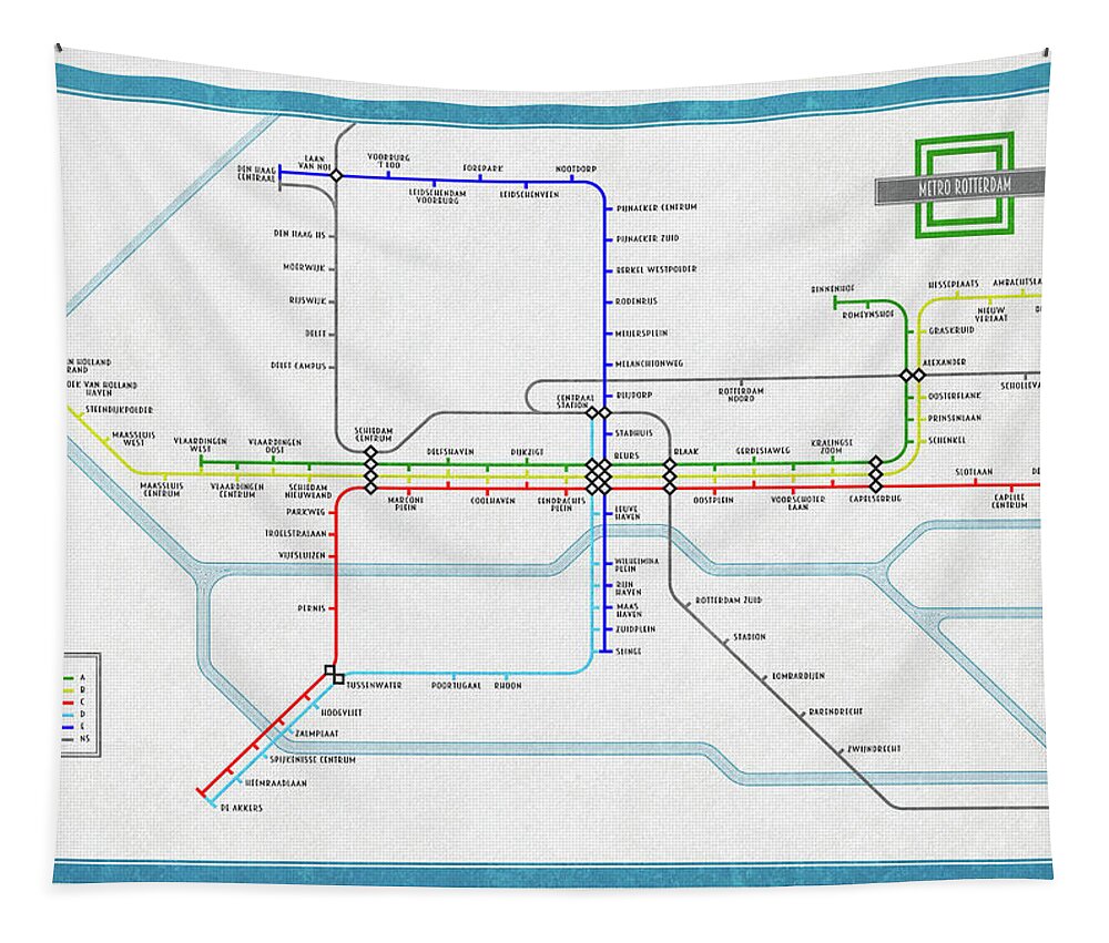 Metro Tapestry featuring the digital art Rotterdam Metro Map by Frans Blok