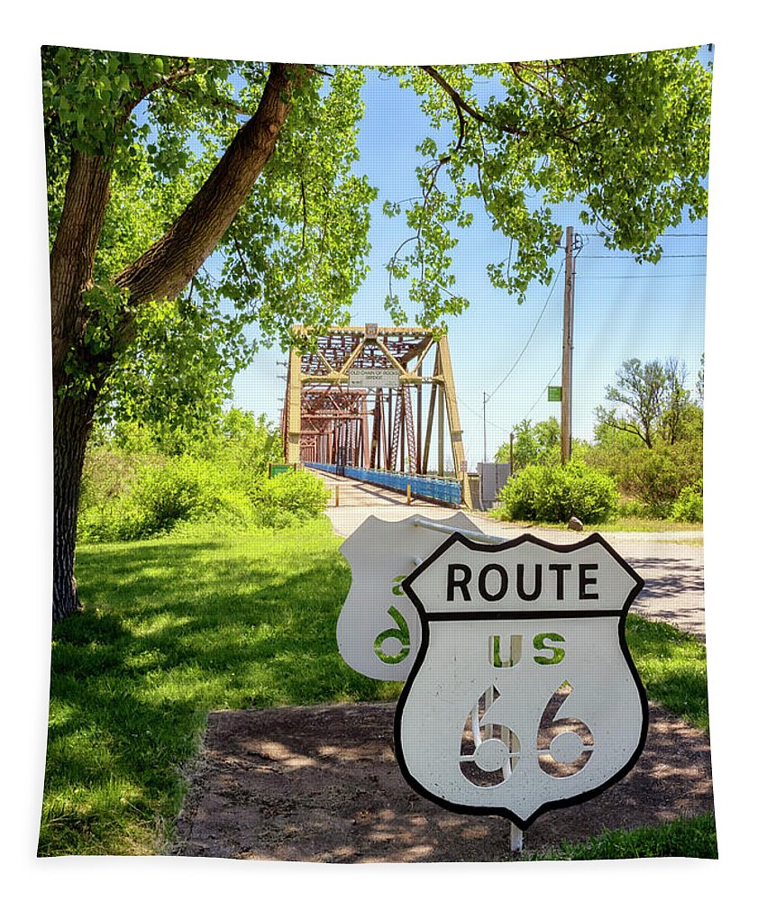 Route 66 Tapestry featuring the photograph Route 66 Bicycle Rack - Old Chain of Rocks Bridge by Susan Rissi Tregoning