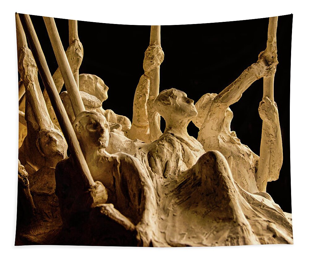 Rowing Boat Sculpture Sepia B&w Tapestry featuring the photograph Rowing Sculpture2 by John Linnemeyer