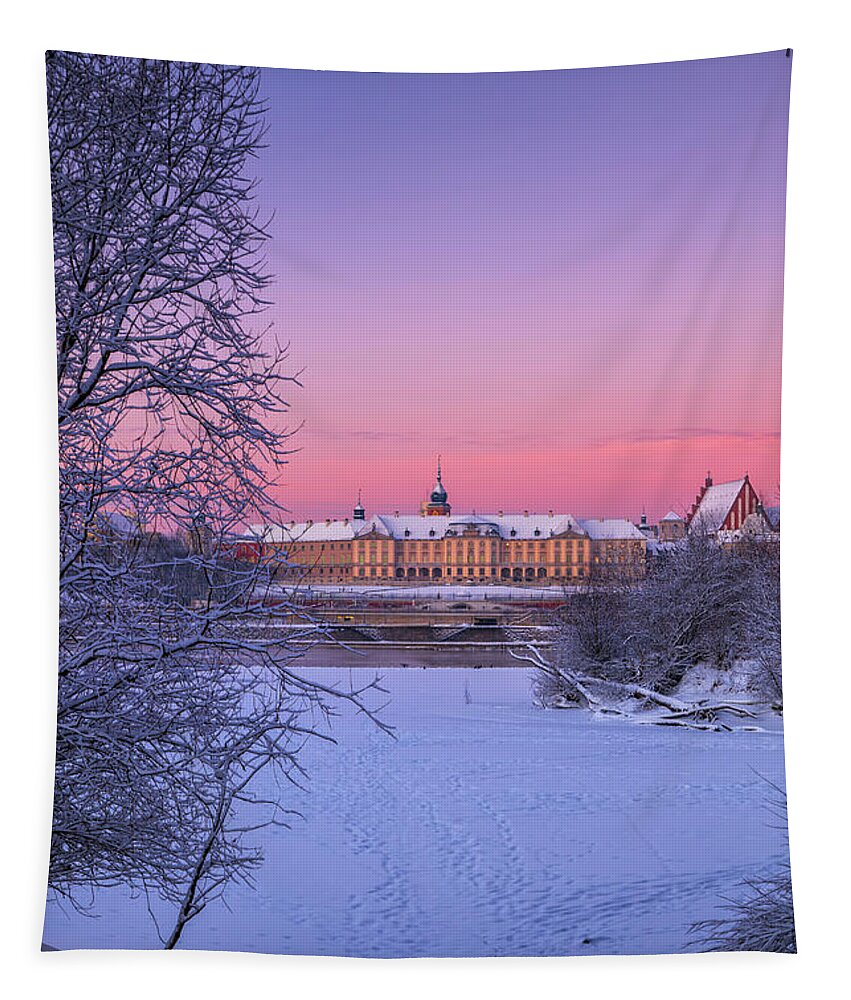 Warsaw Tapestry featuring the photograph Royal Castle On Winter Dawn In Warsaw by Artur Bogacki