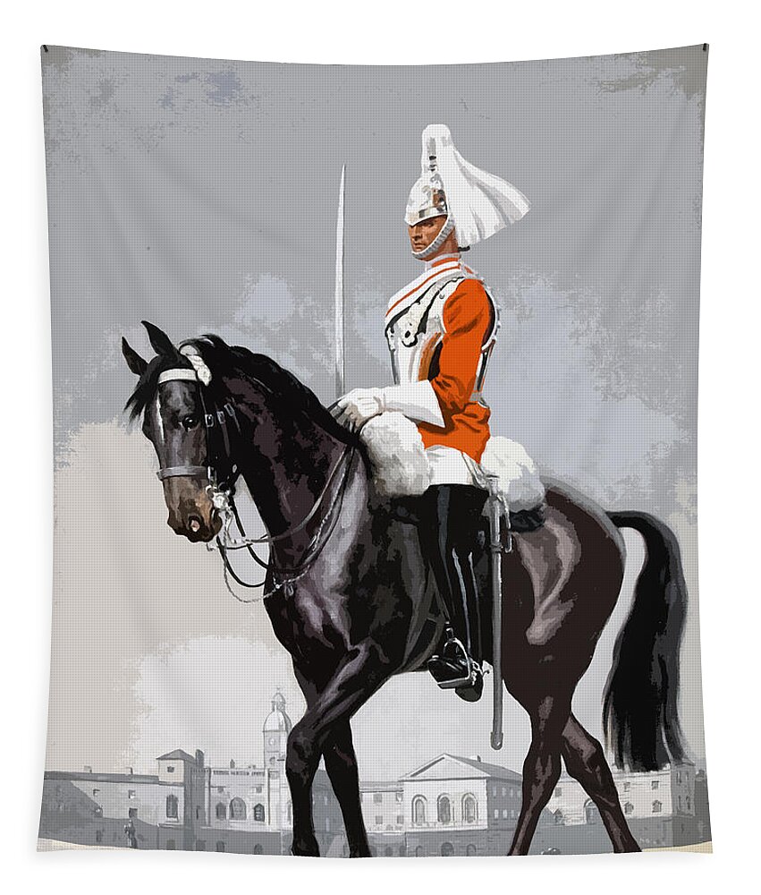 Horse Guards Tapestry featuring the mixed media Royal Life Guard by Pennie McCracken