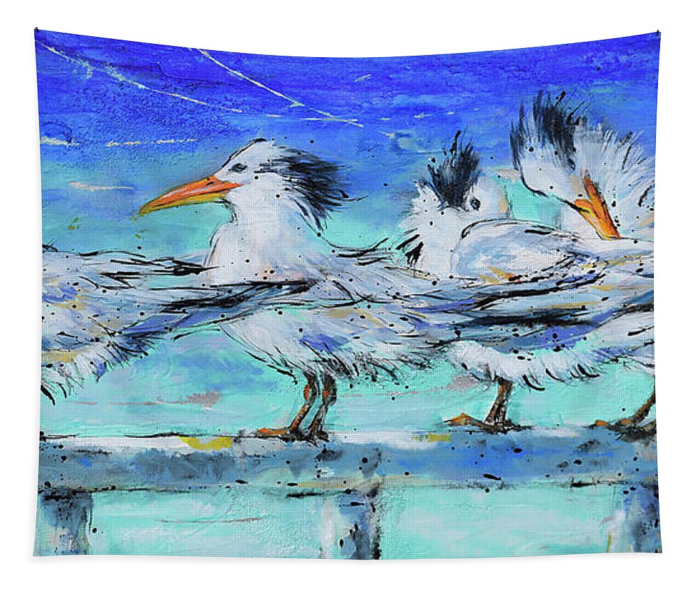 Royal Tern Tapestry featuring the painting Lounging Royal Terns by Jyotika Shroff