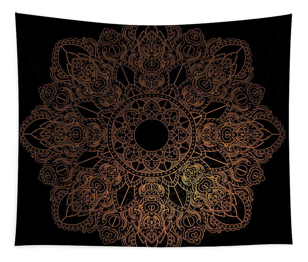 Mandala Tapestry featuring the painting Rubino Zen Flower Yoga Mandala Asia Gold Tees Tee T-Shirt T shirt by Tony Rubino