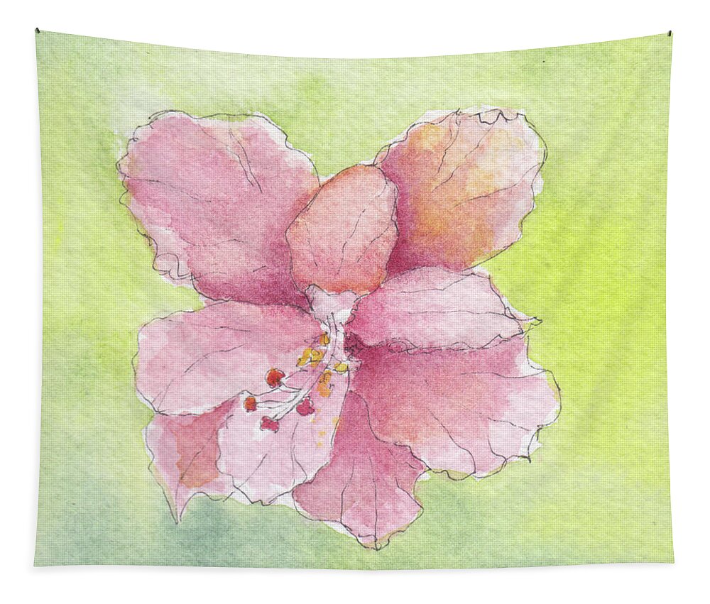 Hibiscus Tapestry featuring the painting Ruffled Hibiscus #2 by Anne Katzeff