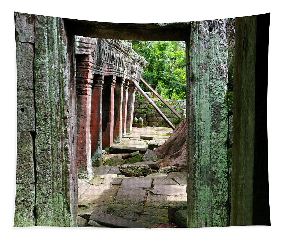 Ta Prohm Temple Tapestry featuring the photograph Ruin of Ta Prohm Temple Cambodia Color by Chuck Kuhn