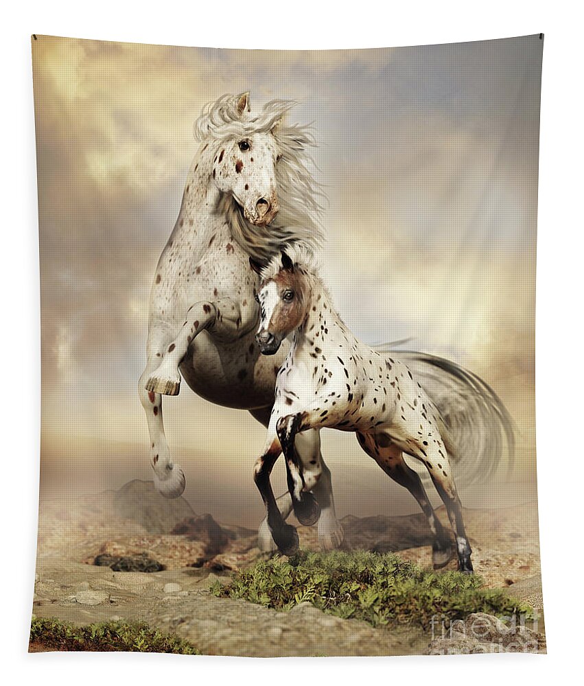 Appaloosa Horses Tapestry featuring the digital art Running Free Appaloosa by Shanina Conway