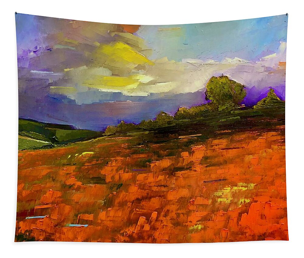 Landscape Tapestry featuring the painting Running Through Green by Roger Clarke