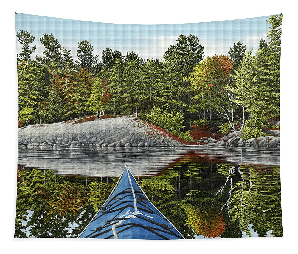 Carelston Lake Tapestry featuring the painting Runnings Bay Reflections by Kenneth M Kirsch