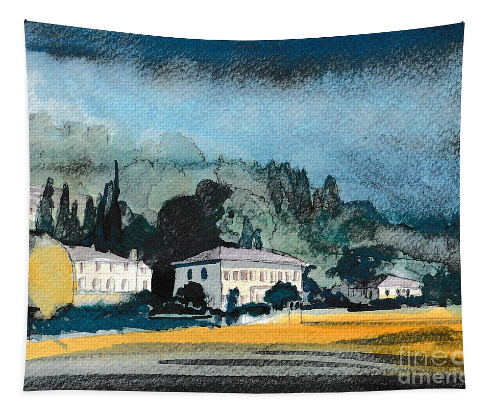 Rural Landscape Tapestry featuring the painting Rural italian landscape by Paola Baroni