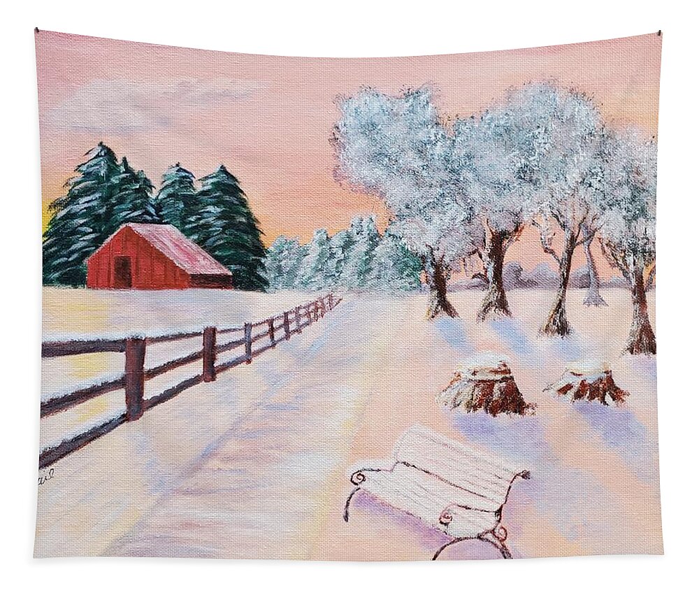 Snow Tapestry featuring the painting Rural Retreat by Gail Friedman