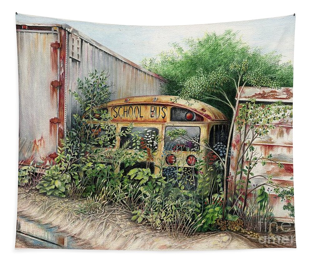 Old Bus Tapestry featuring the drawing Old School by David Neace CPX