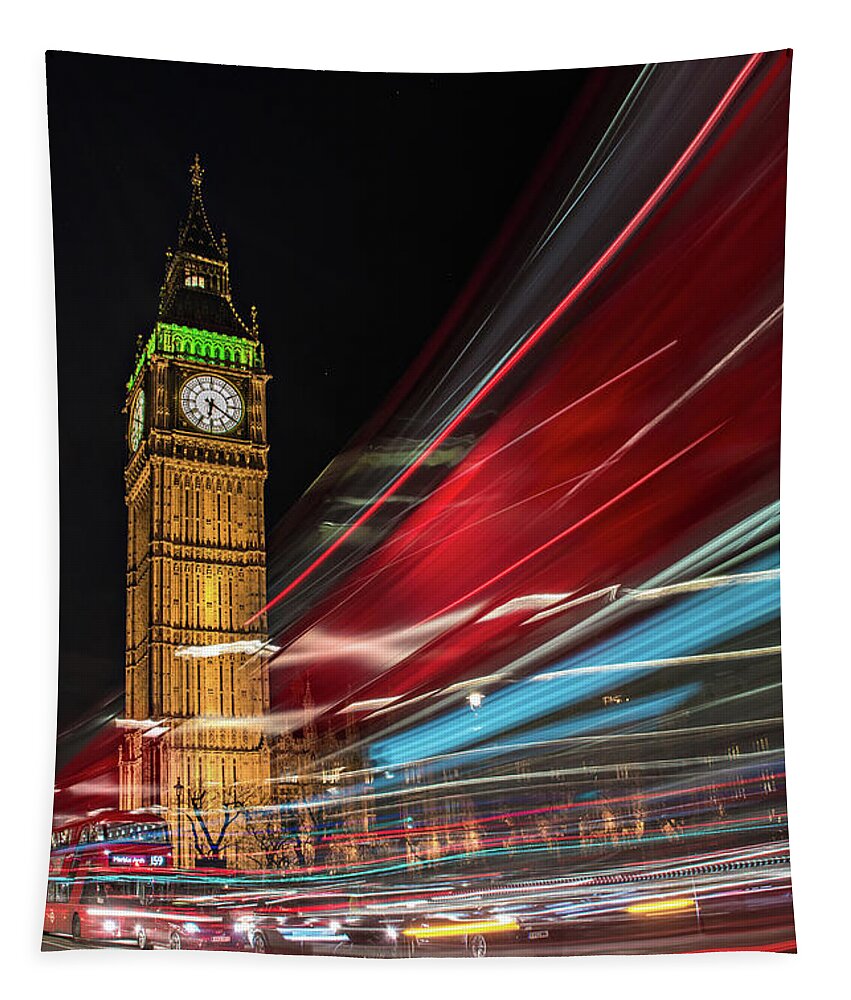 Big Ben Tapestry featuring the photograph Rush Hour Chaos by Linda Villers