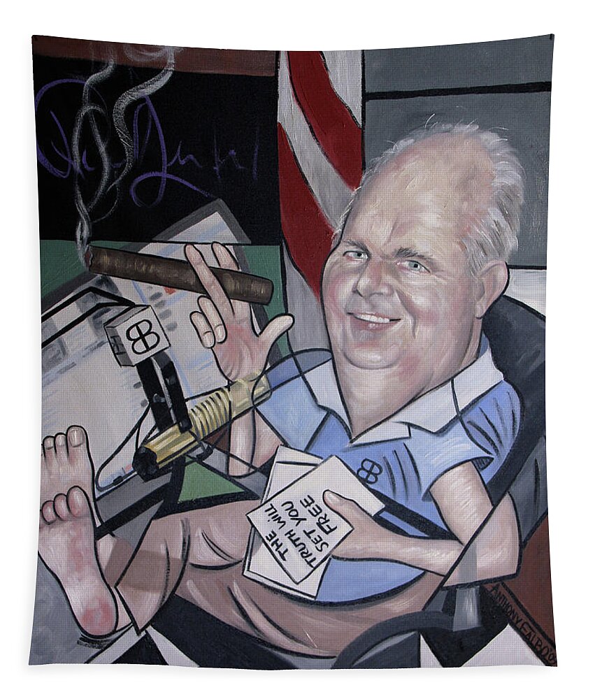 Rush Limbaugh Tapestry featuring the painting Rush Limbough, Talent On Loan From God by Anthony Falbo